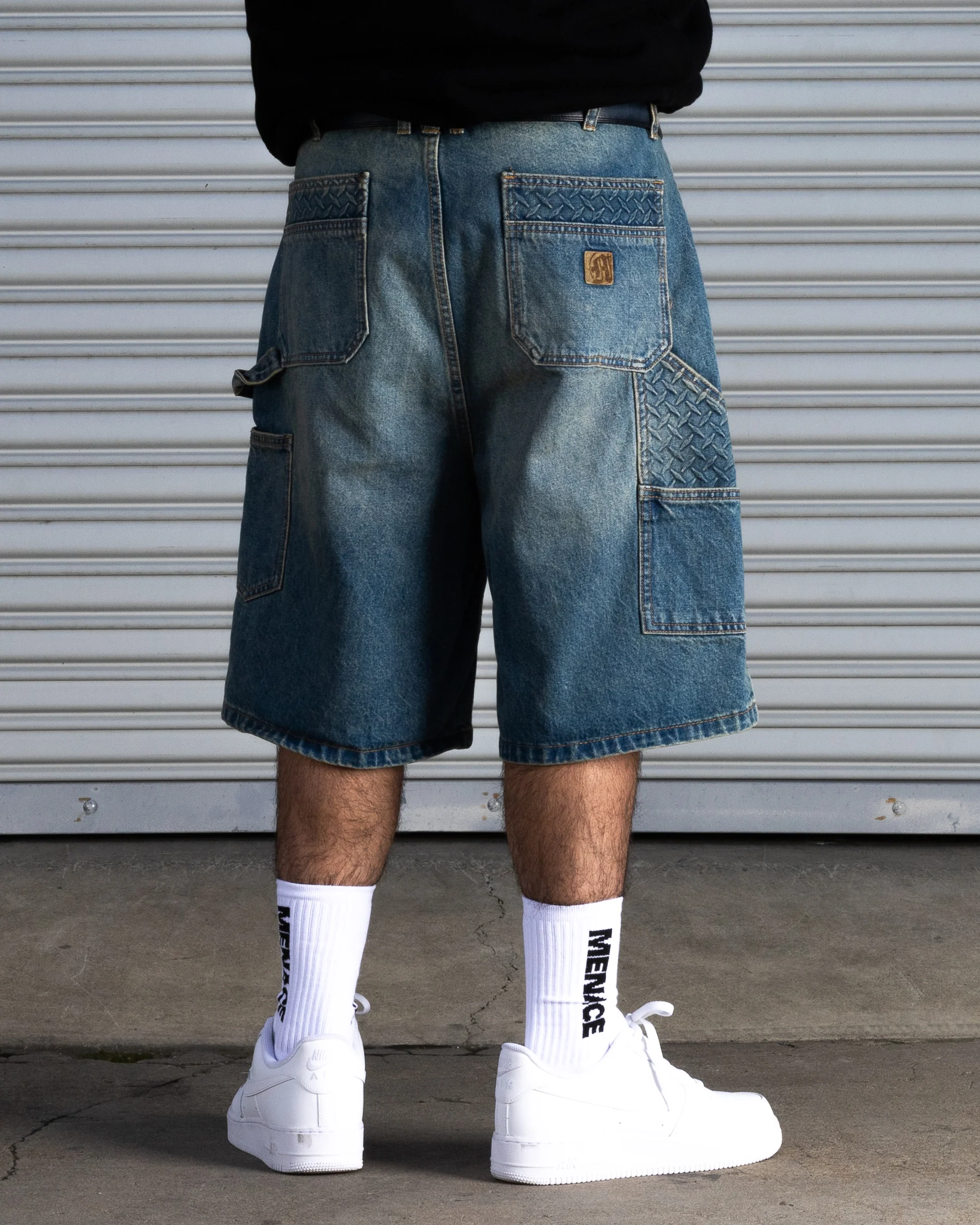 STEEL EMBOSSED DENIM CARPENTER SHORTS - Image 3