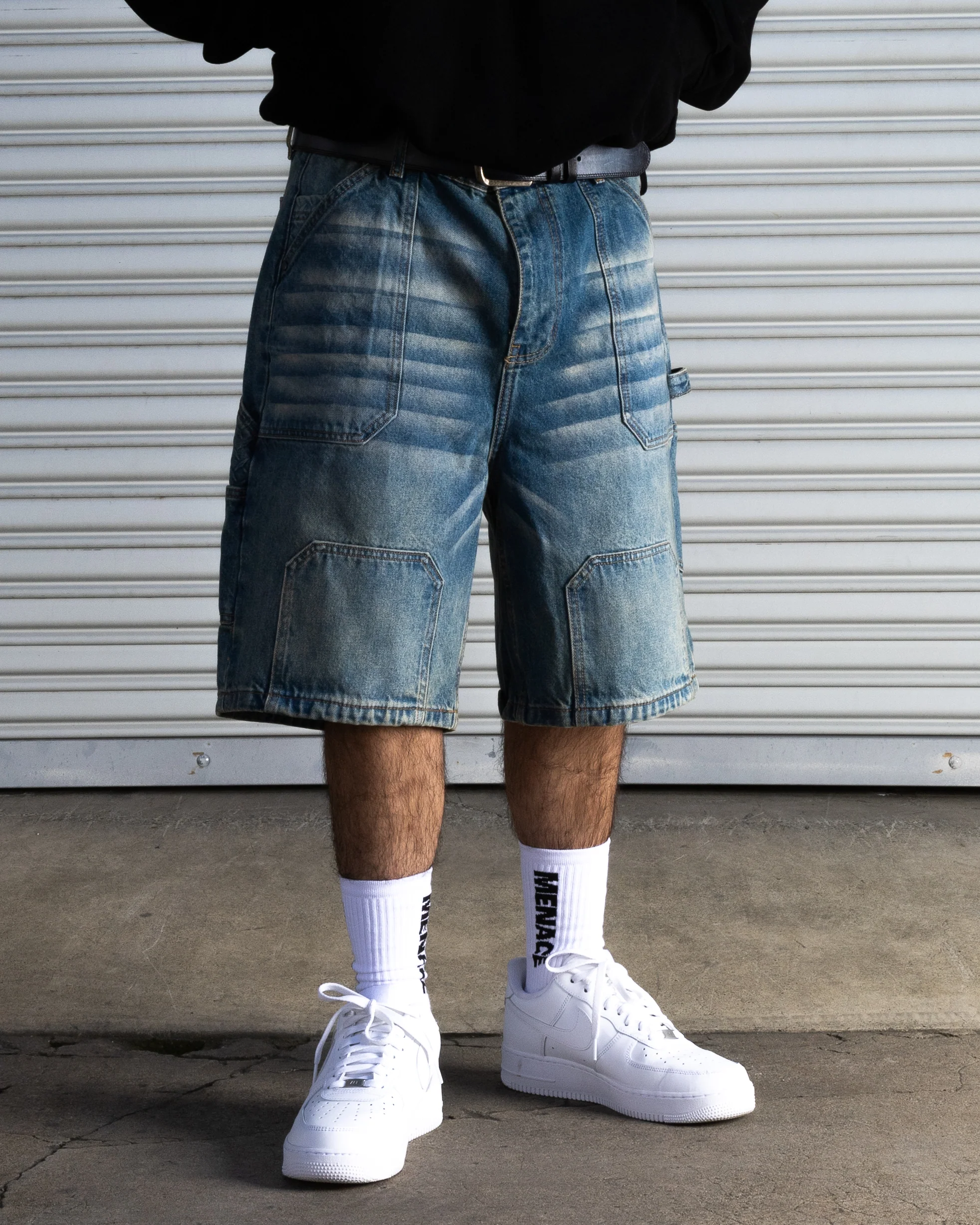 STEEL EMBOSSED DENIM CARPENTER SHORTS - Image 4