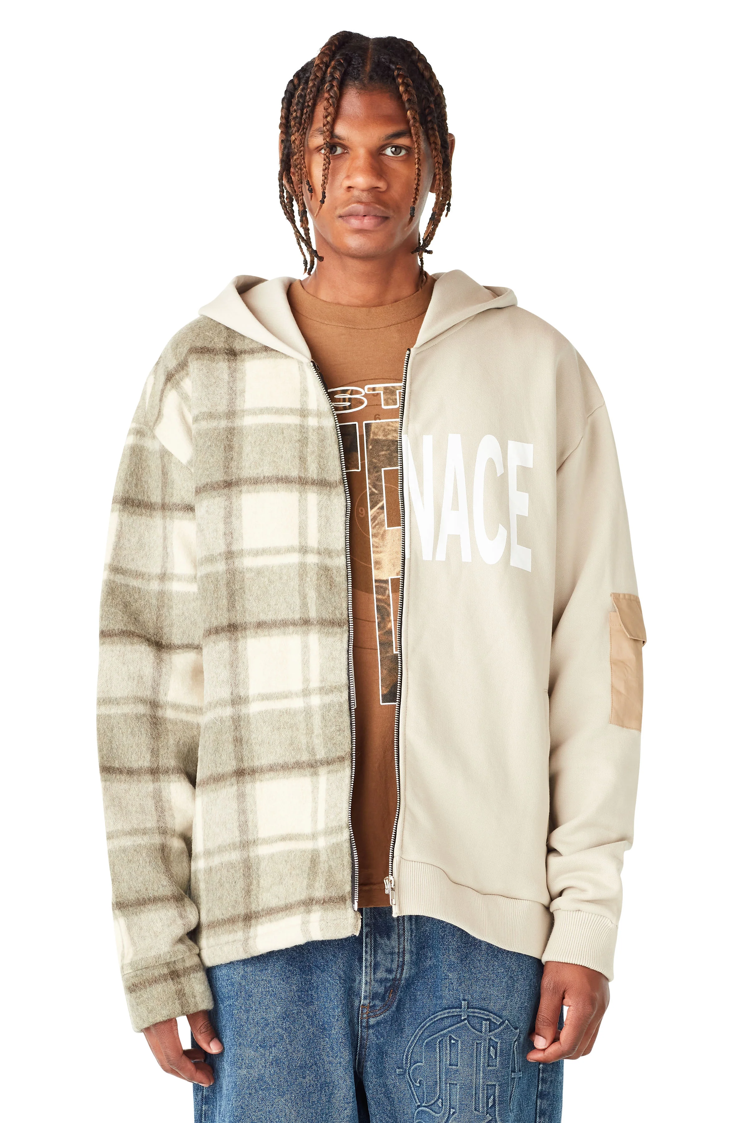 MENACE SPLIT WOOL PLAID FRENCH TERRY HOODIE - Image 3