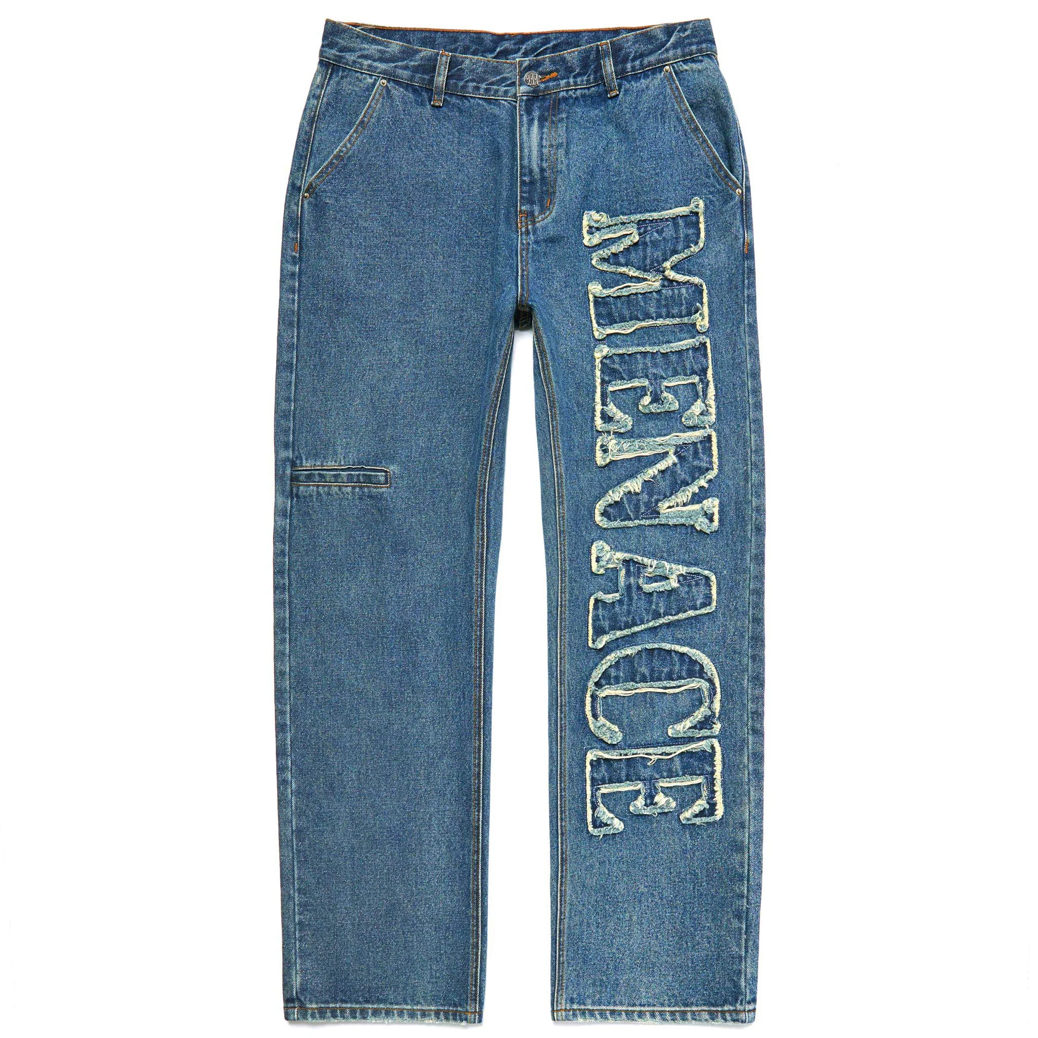 DISTRESSED STENCIL DENIM PANTS