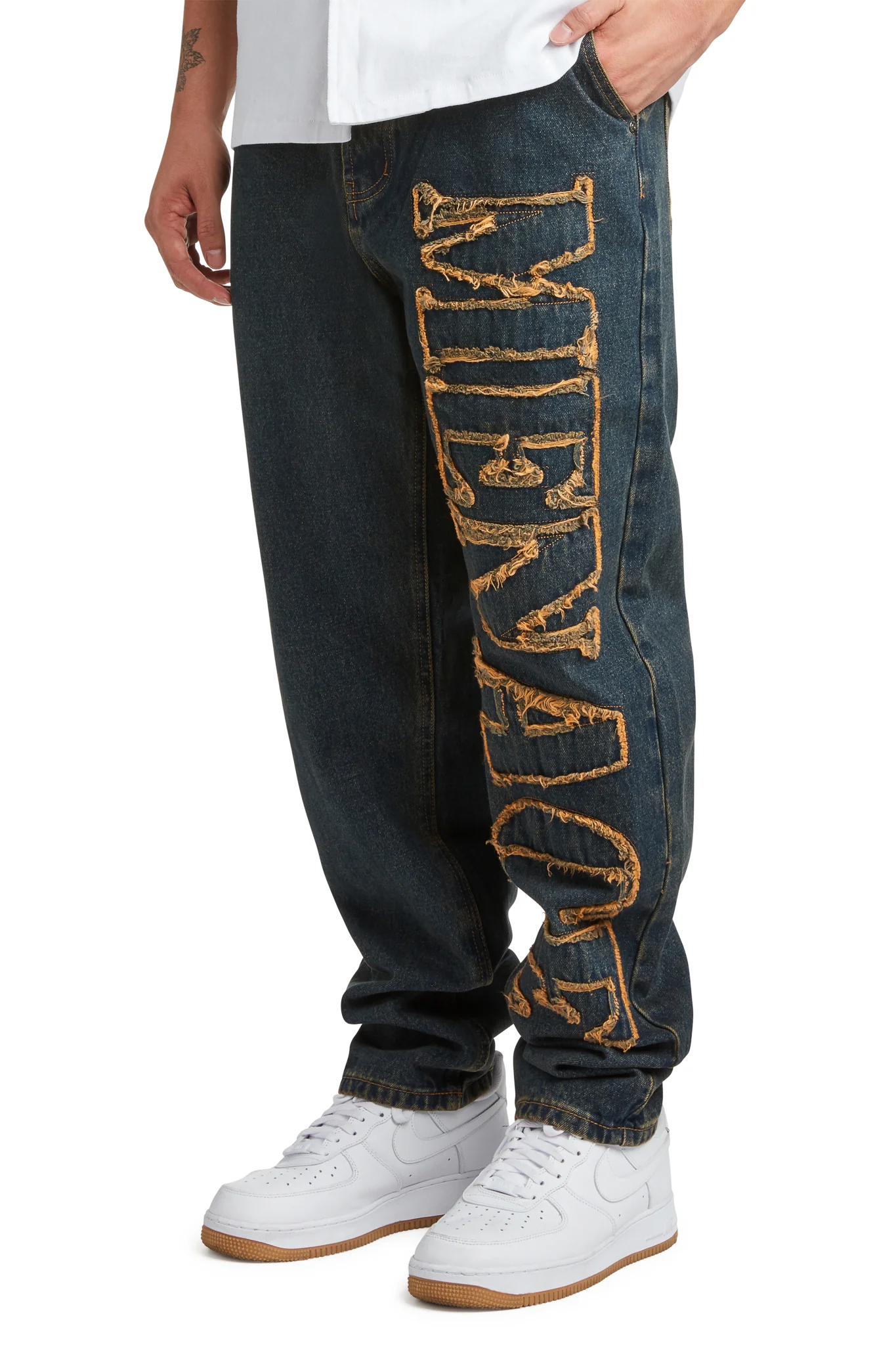 DISTRESSED STENCIL DENIM PANTS - Image 4