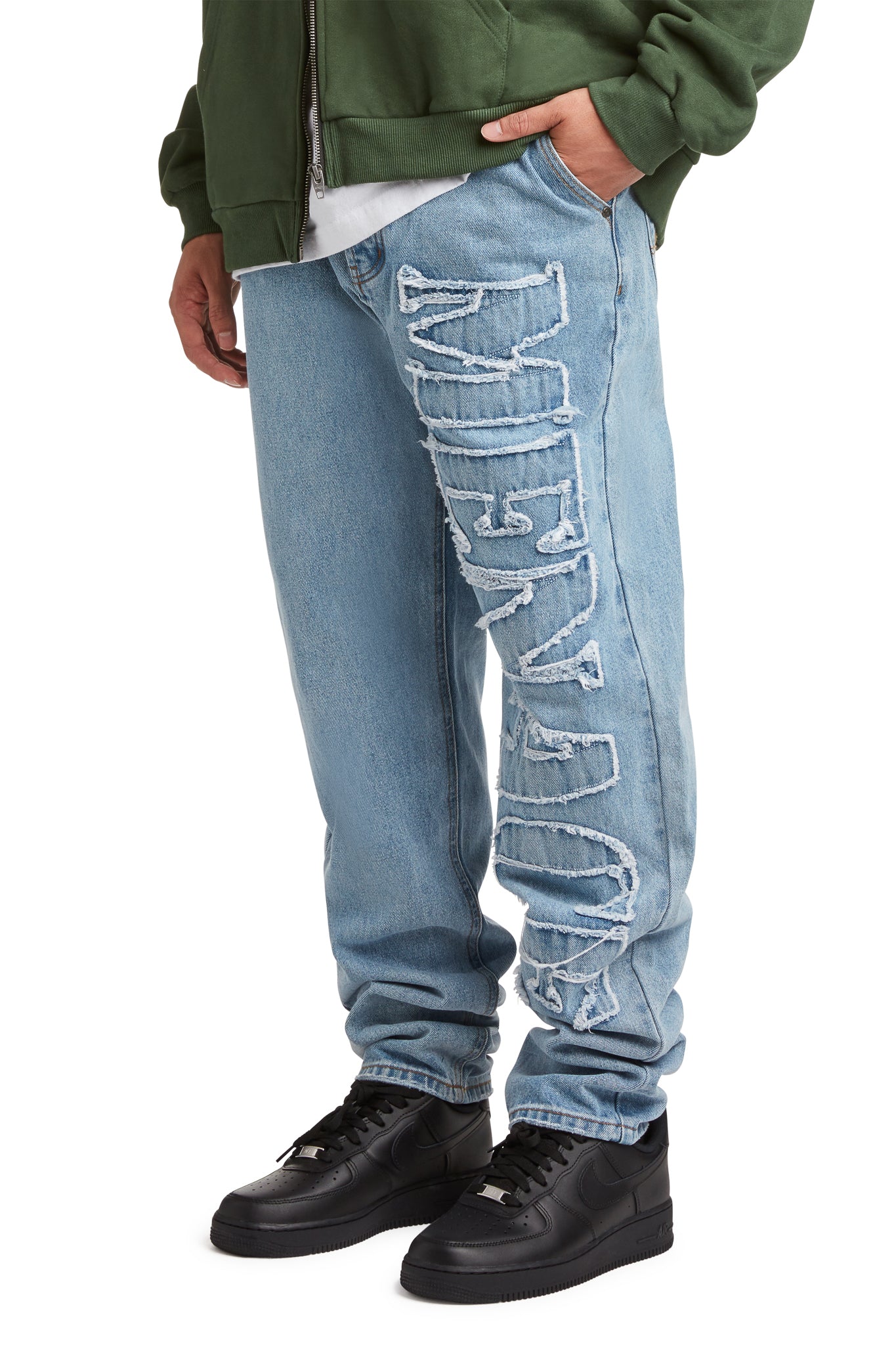 DISTRESSED STENCIL DENIM PANTS - Image 4