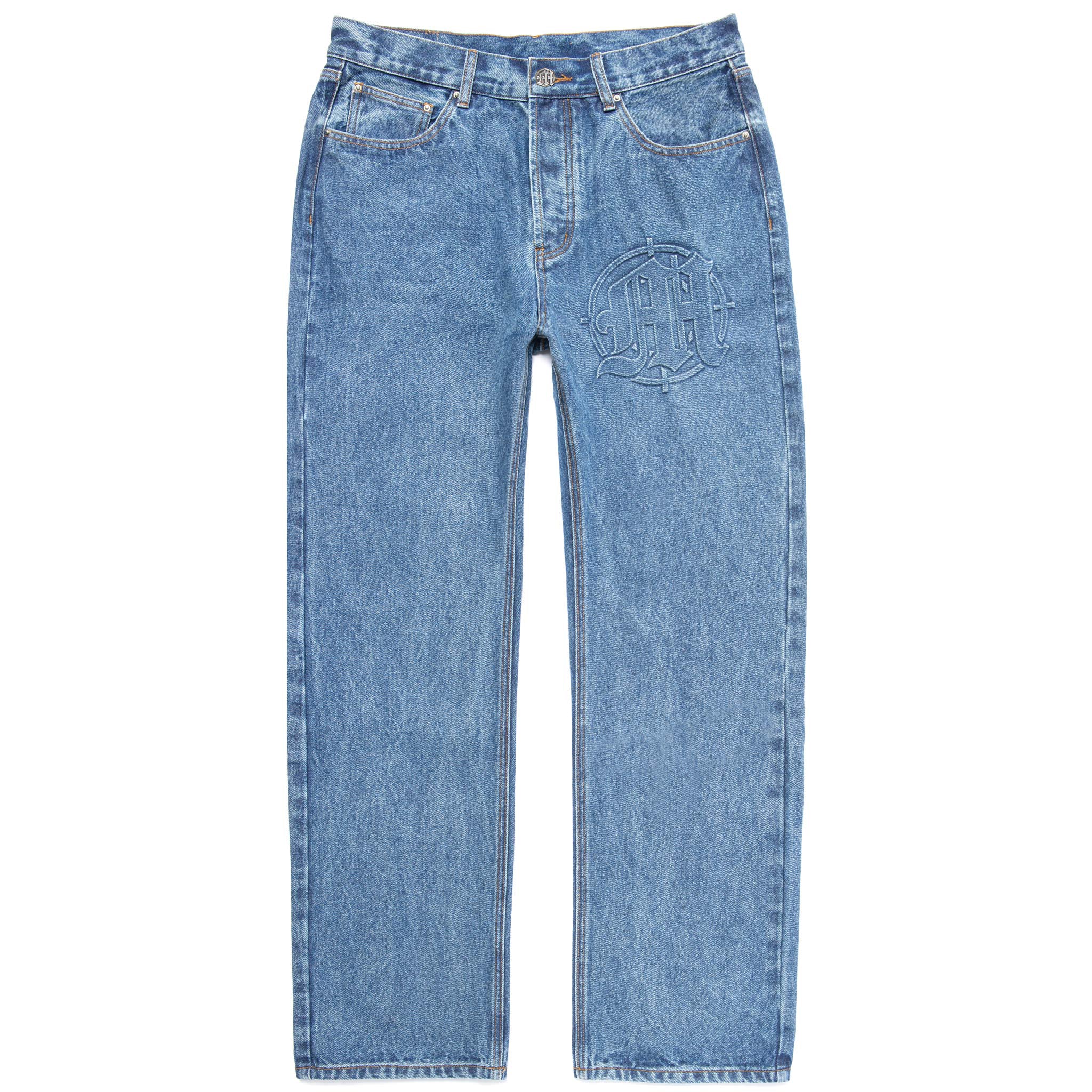 EMBOSSED TARGET LOGO DENIM PANTS