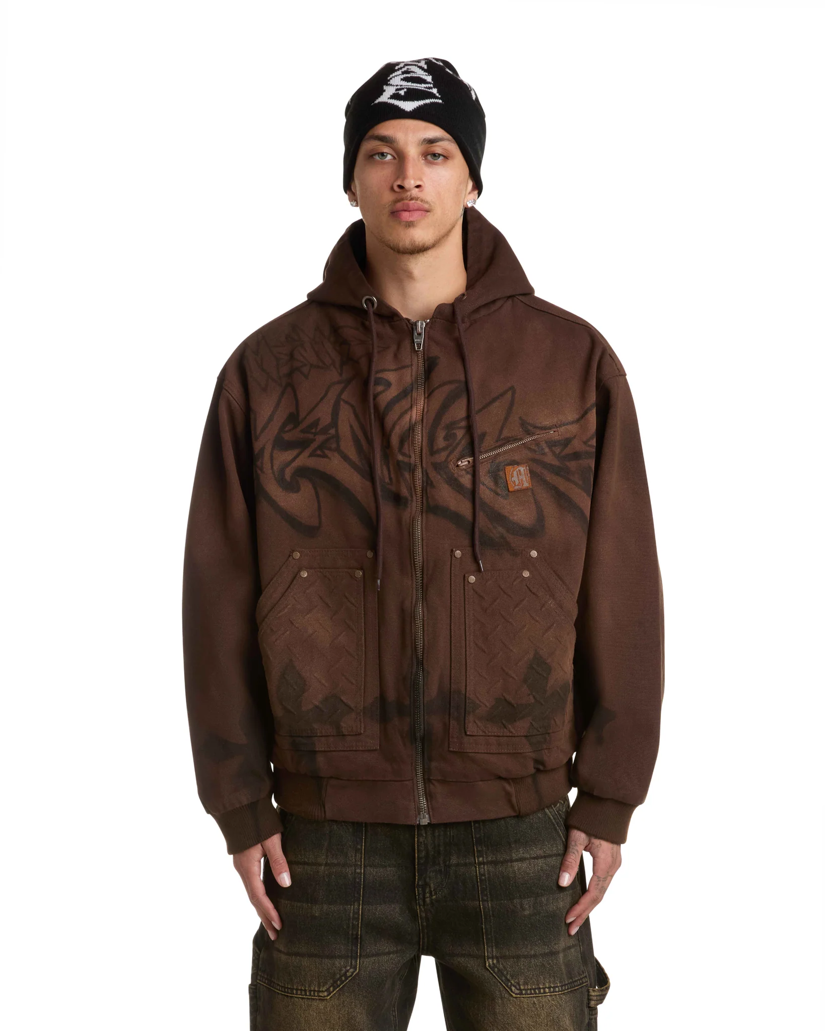 GRAFFITI STEEL EMBOSSED CANVAS HOODED JACKET - Image 3