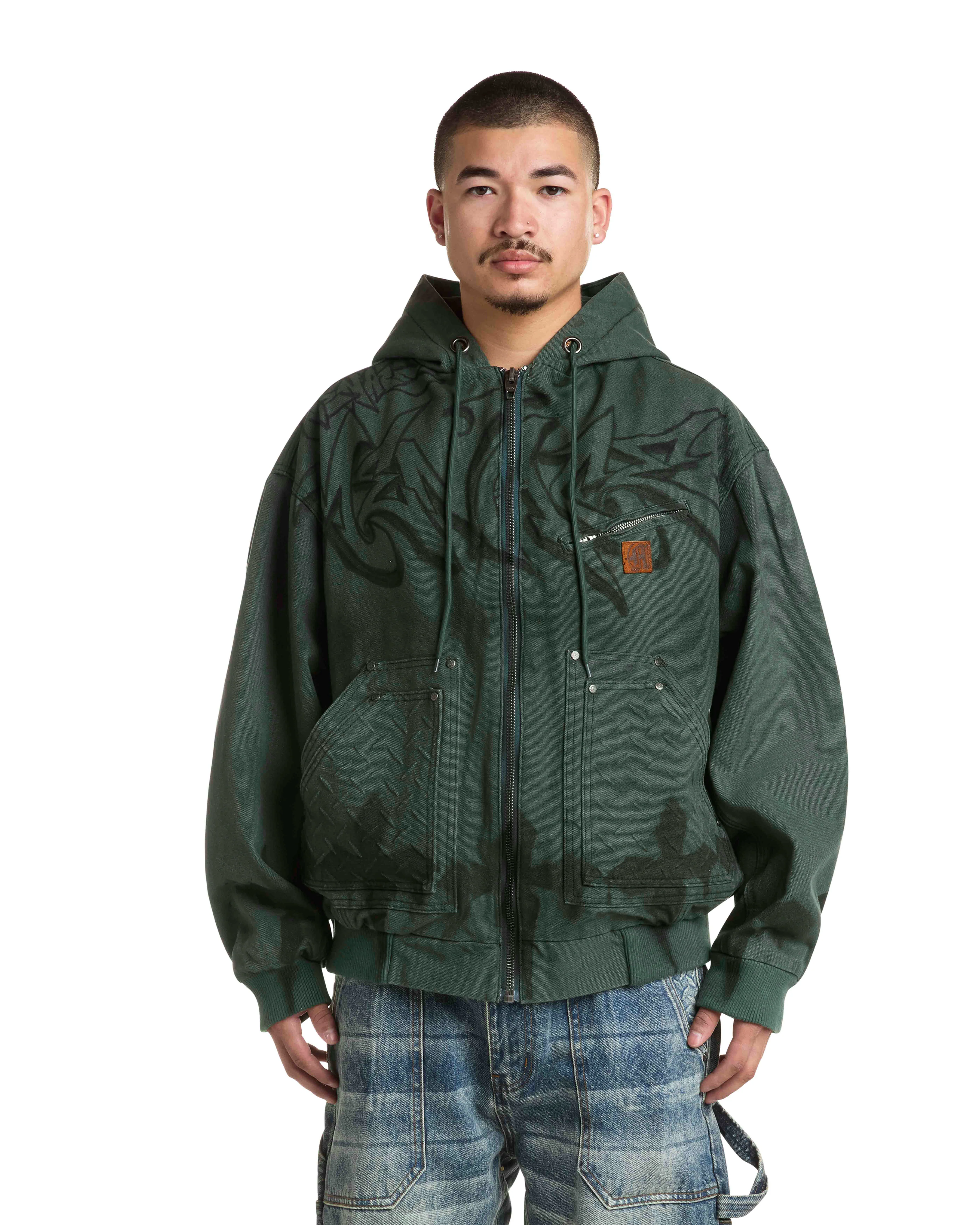 GRAFFITI STEEL EMBOSSED CANVAS HOODED JACKET - Image 3