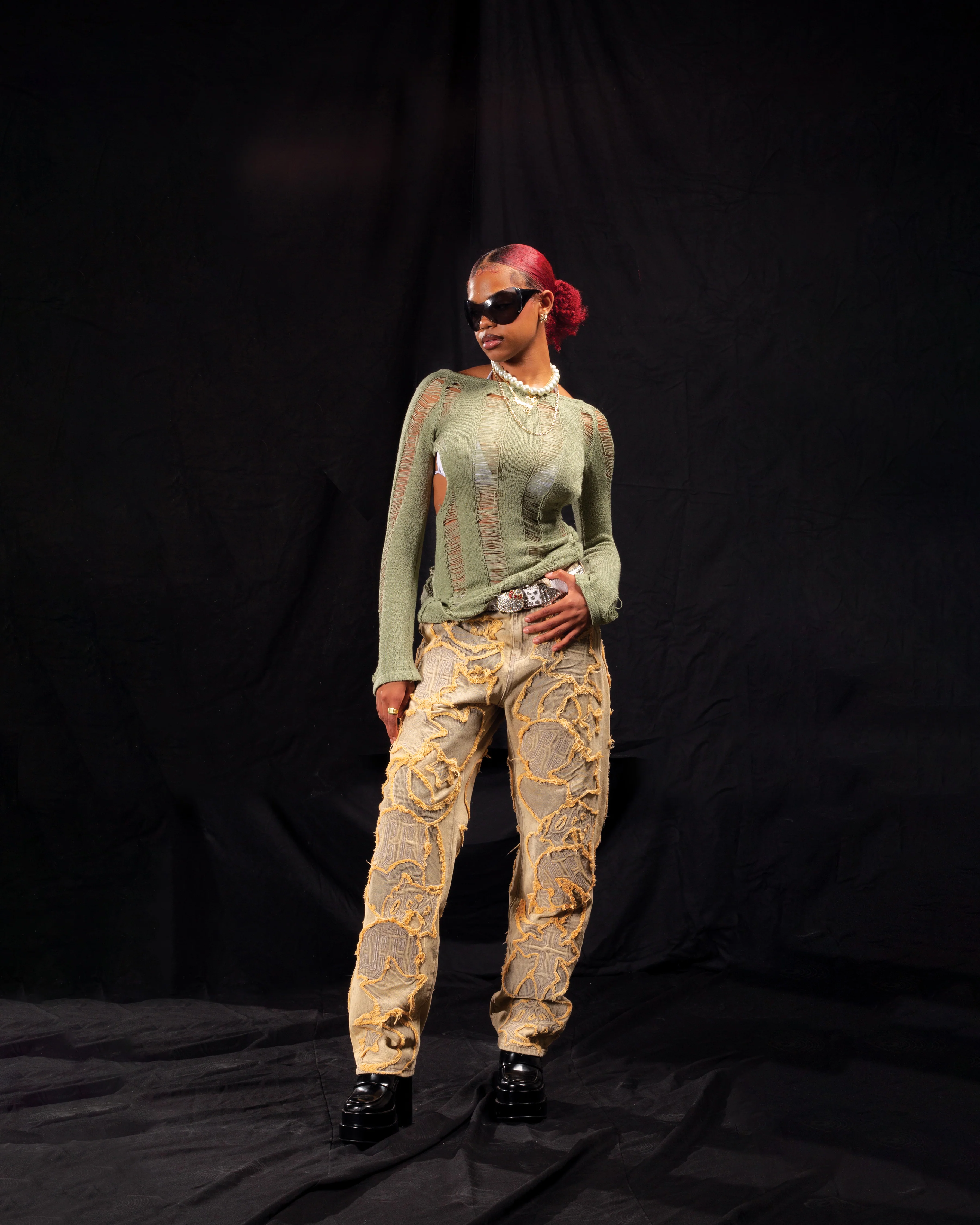 ICONOGRAPHY DENIM PATCH WORK PANTS - Image 8