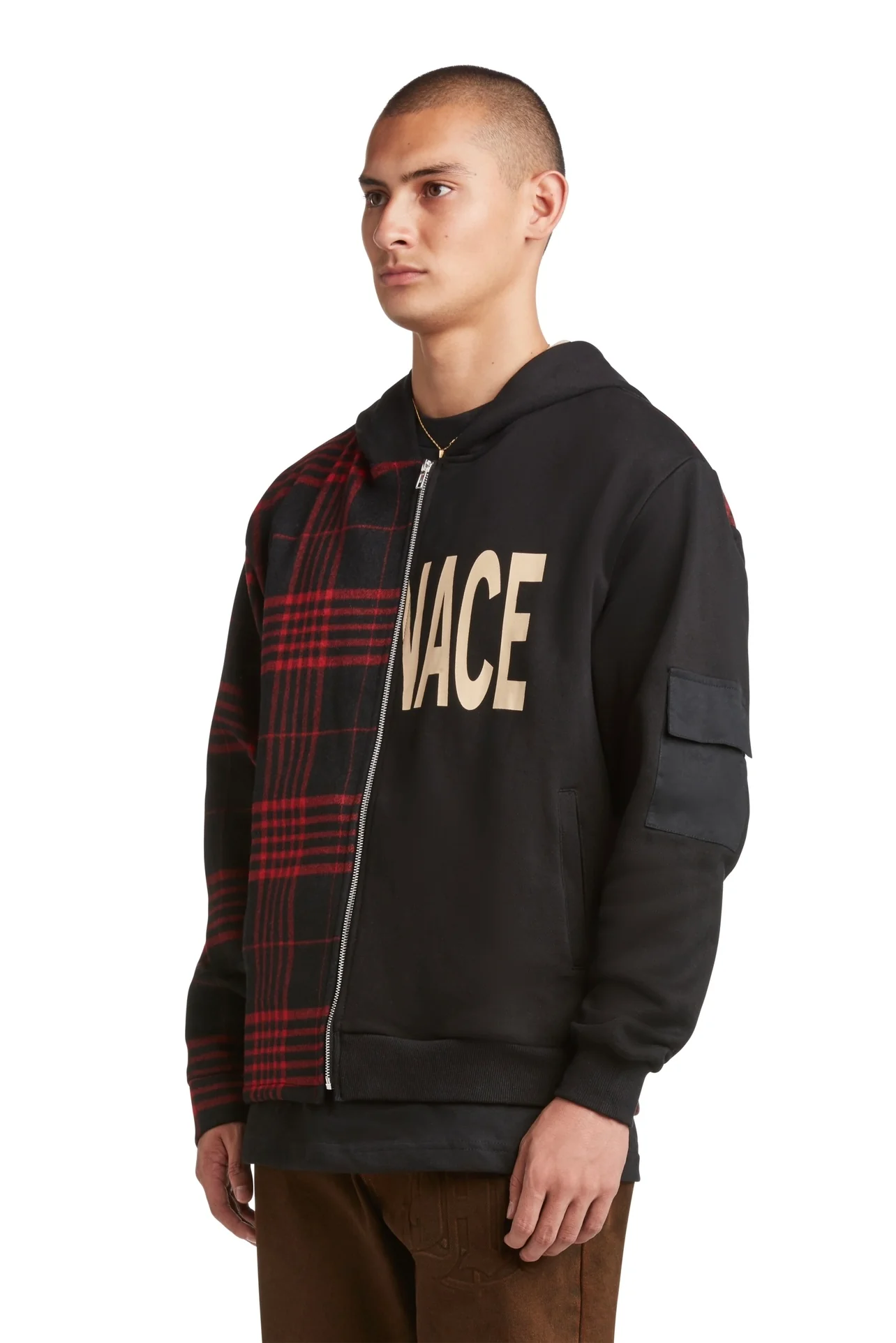 MENACE SPLIT WOOL PLAID FRENCH TERRY HOODIE - Image 3