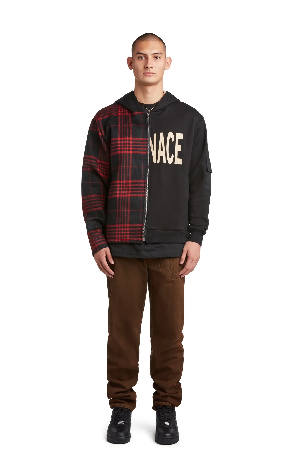 MENACE SPLIT WOOL PLAID FRENCH TERRY HOODIE - Image 4