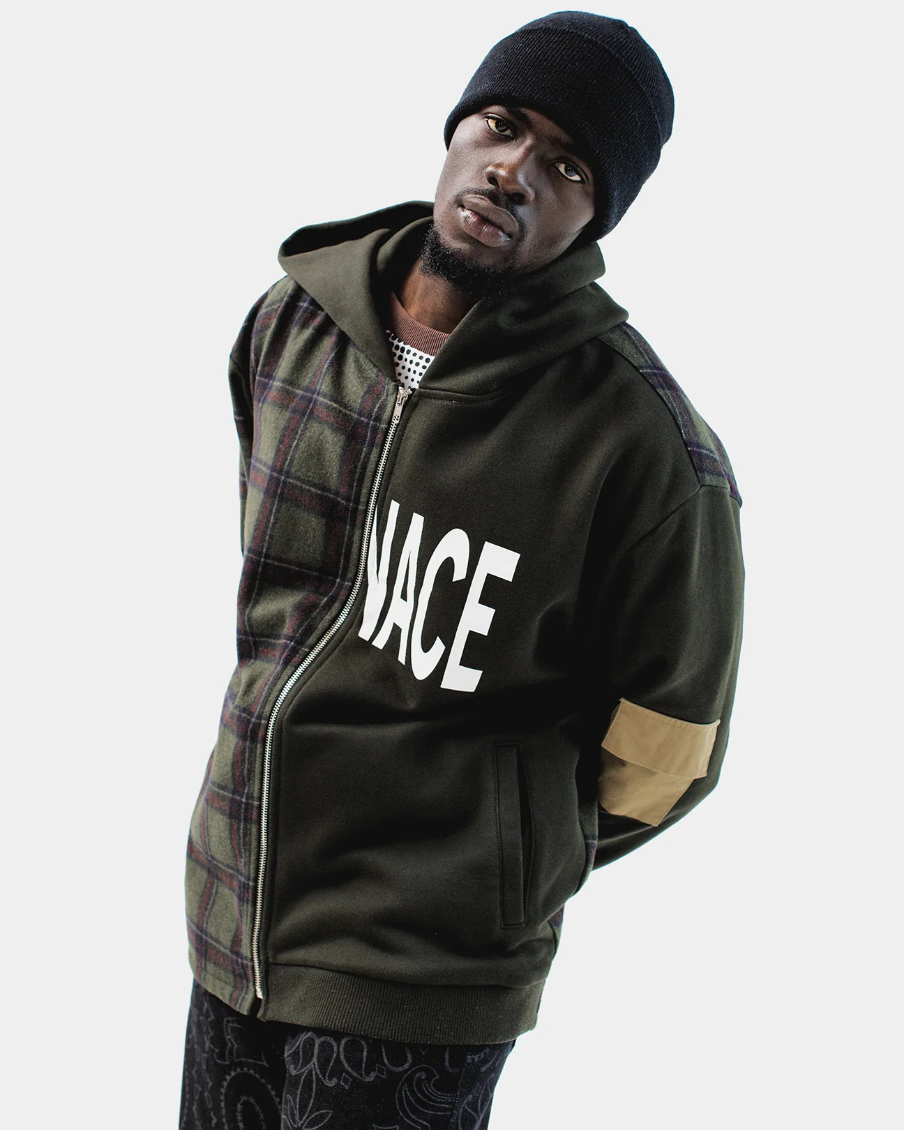 MENACE SPLIT WOOL PLAID FRENCH TERRY HOODIE - Image 3