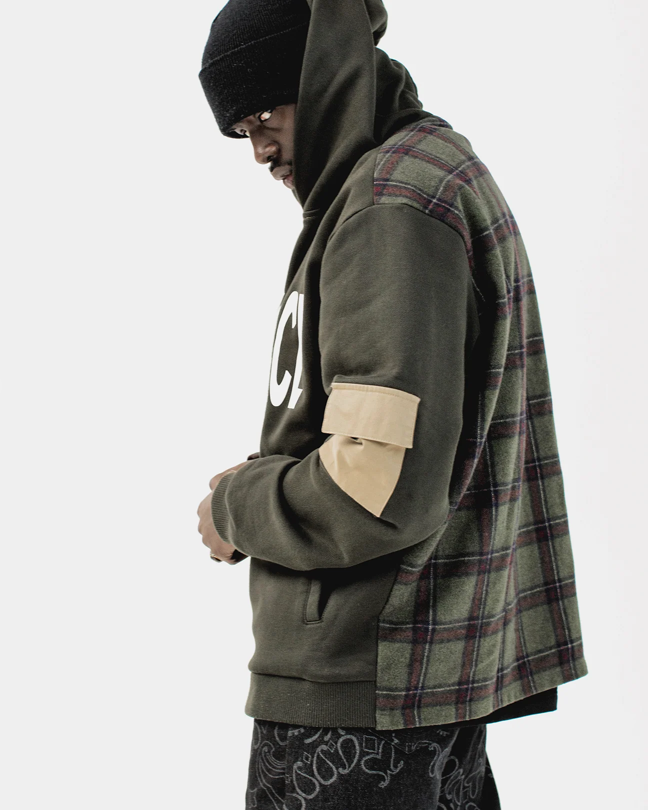 MENACE SPLIT WOOL PLAID FRENCH TERRY HOODIE - Image 4