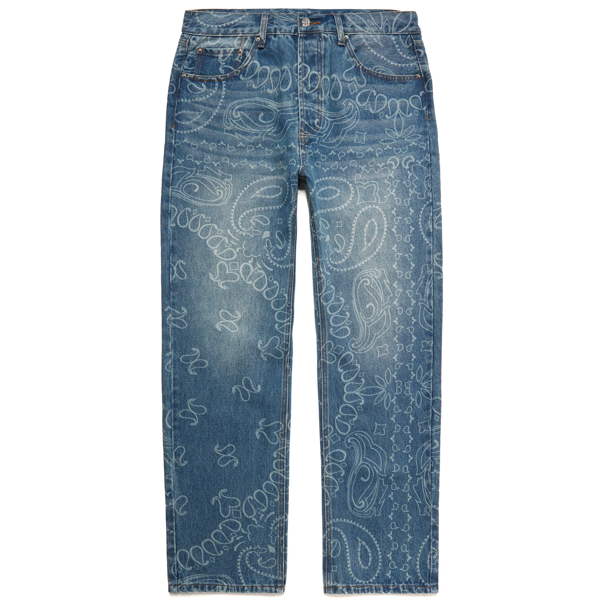 LASER ENGRAVED PAISLEY DENIM PANTS