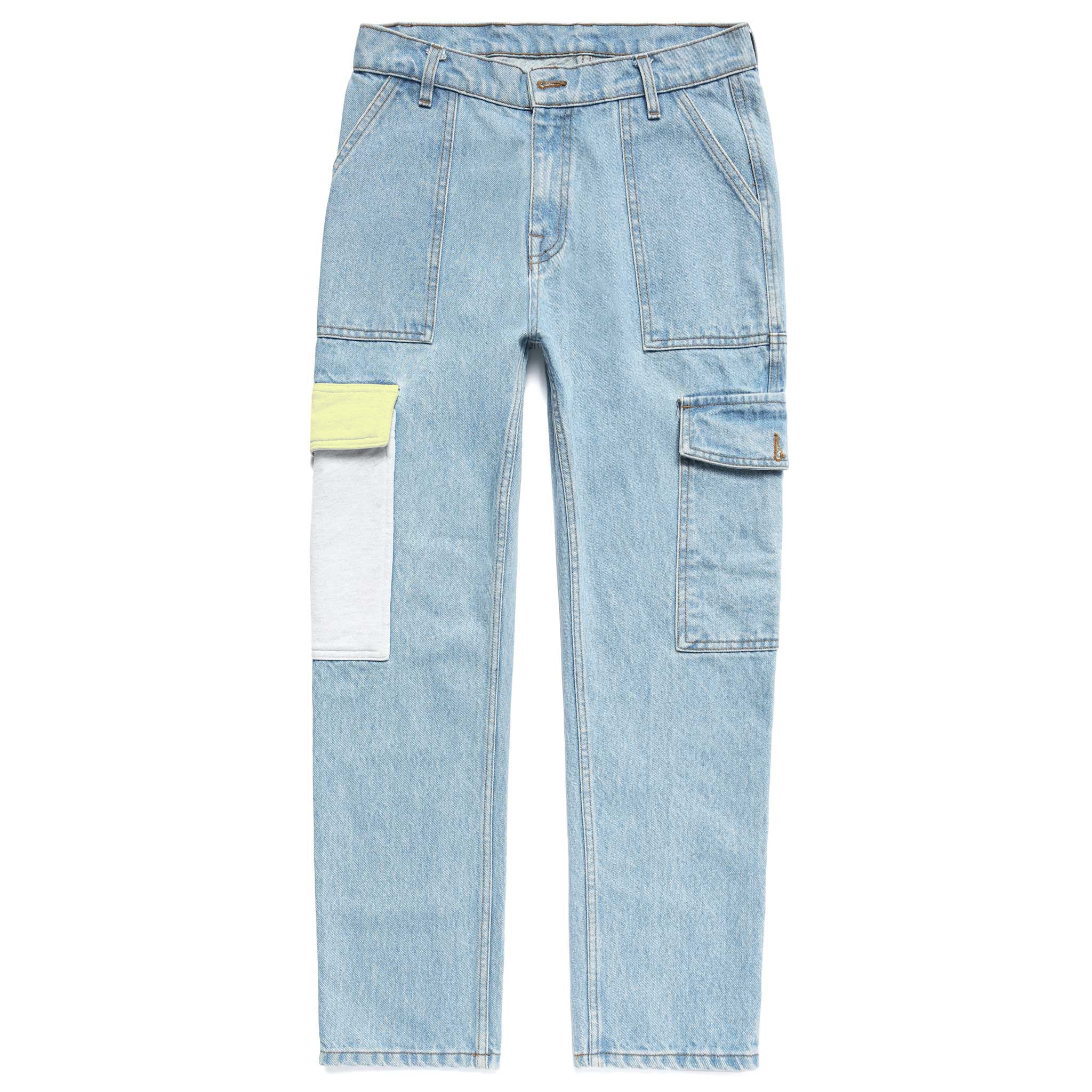 SKULL DISTRESS PANELED CARGO POCKET DENIM PANTS - Image 2