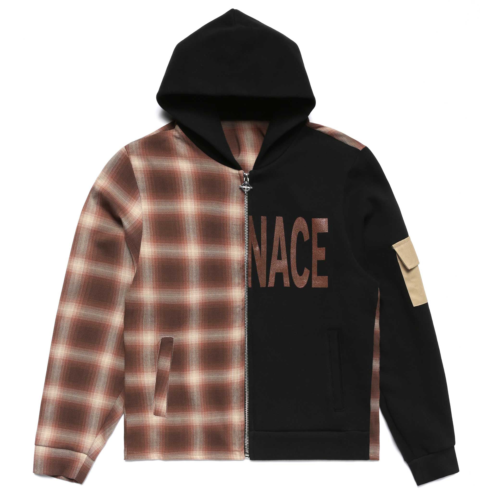 SPLIT PLAID FLEECE HOODIE
