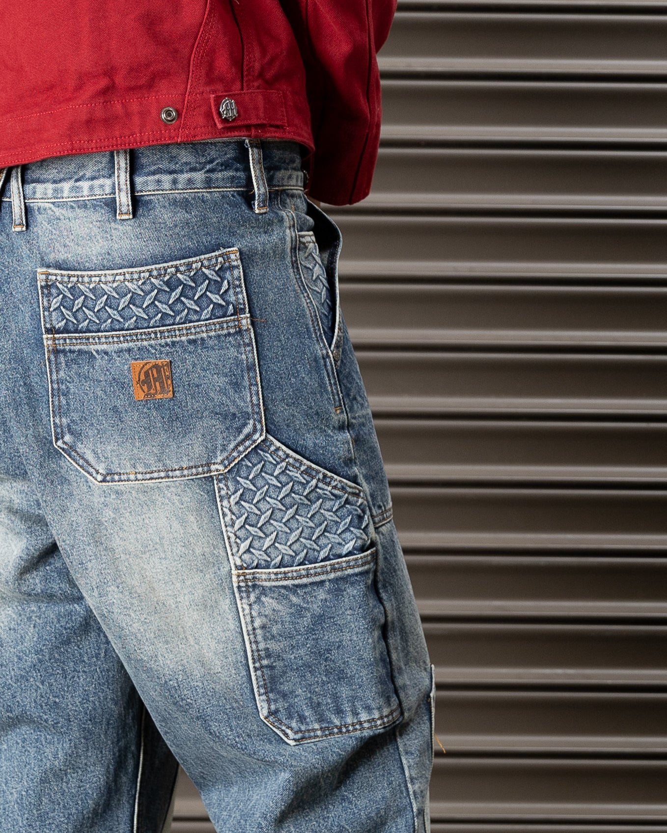STEEL EMBOSSED DENIM CARPENTER PANTS - Image 8