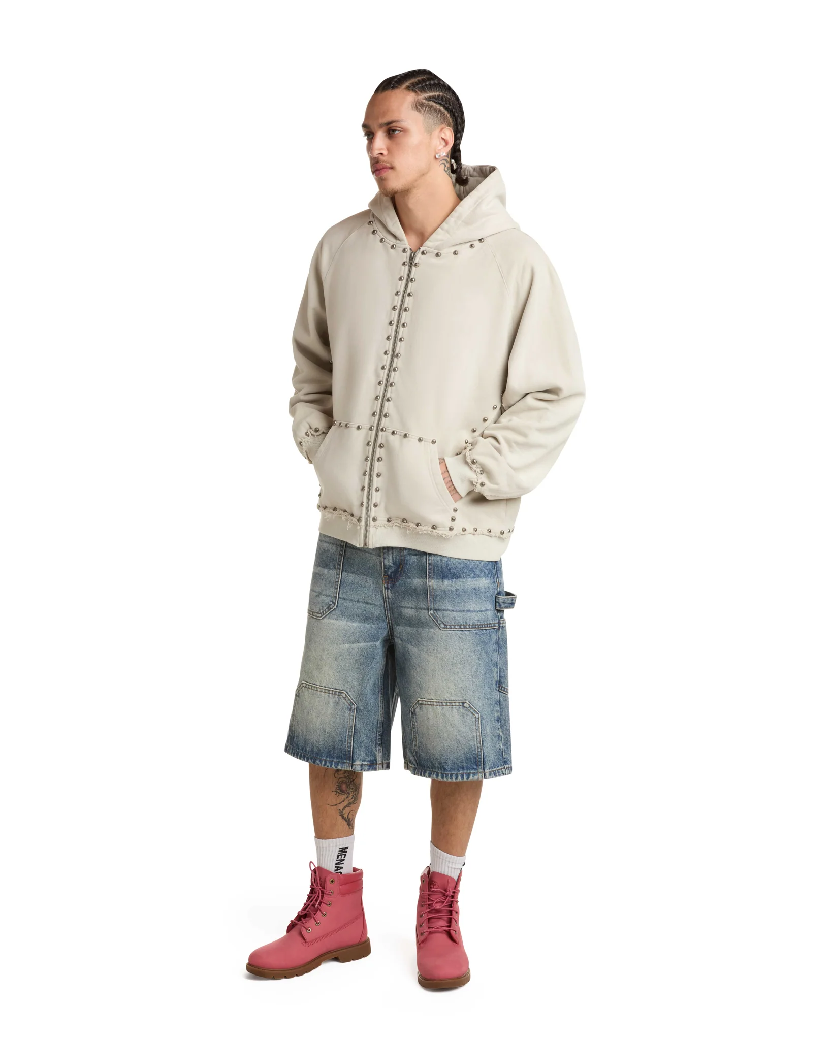 STEEL EMBOSSED DENIM CARPENTER SHORTS - Image 5