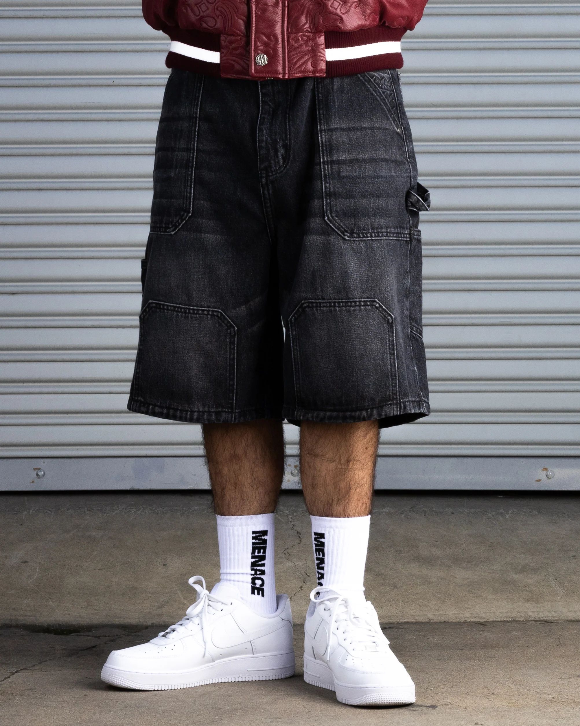 STEEL EMBOSSED DENIM CARPENTER SHORTS - Image 6