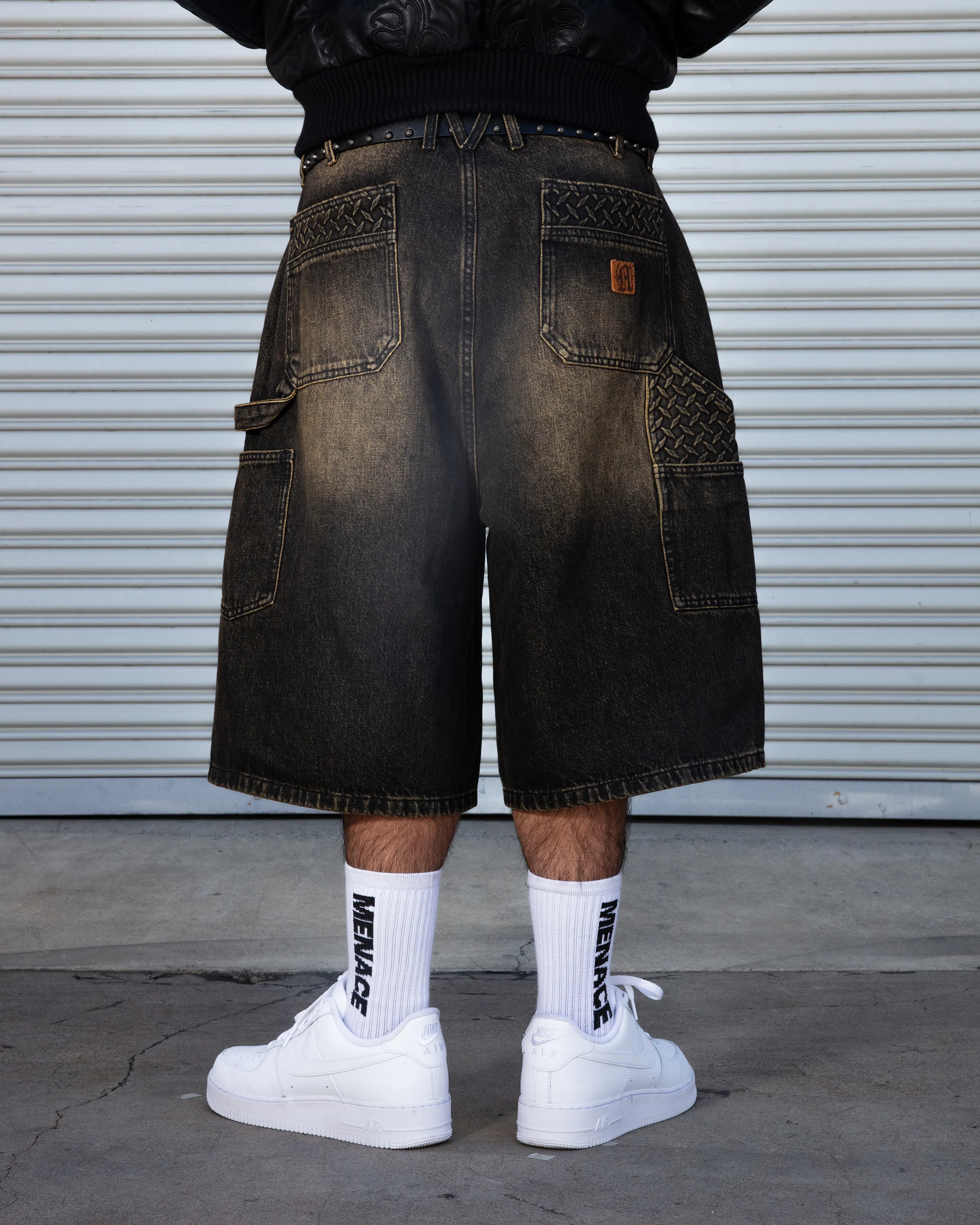 STEEL EMBOSSED DENIM CARPENTER SHORTS - Image 5