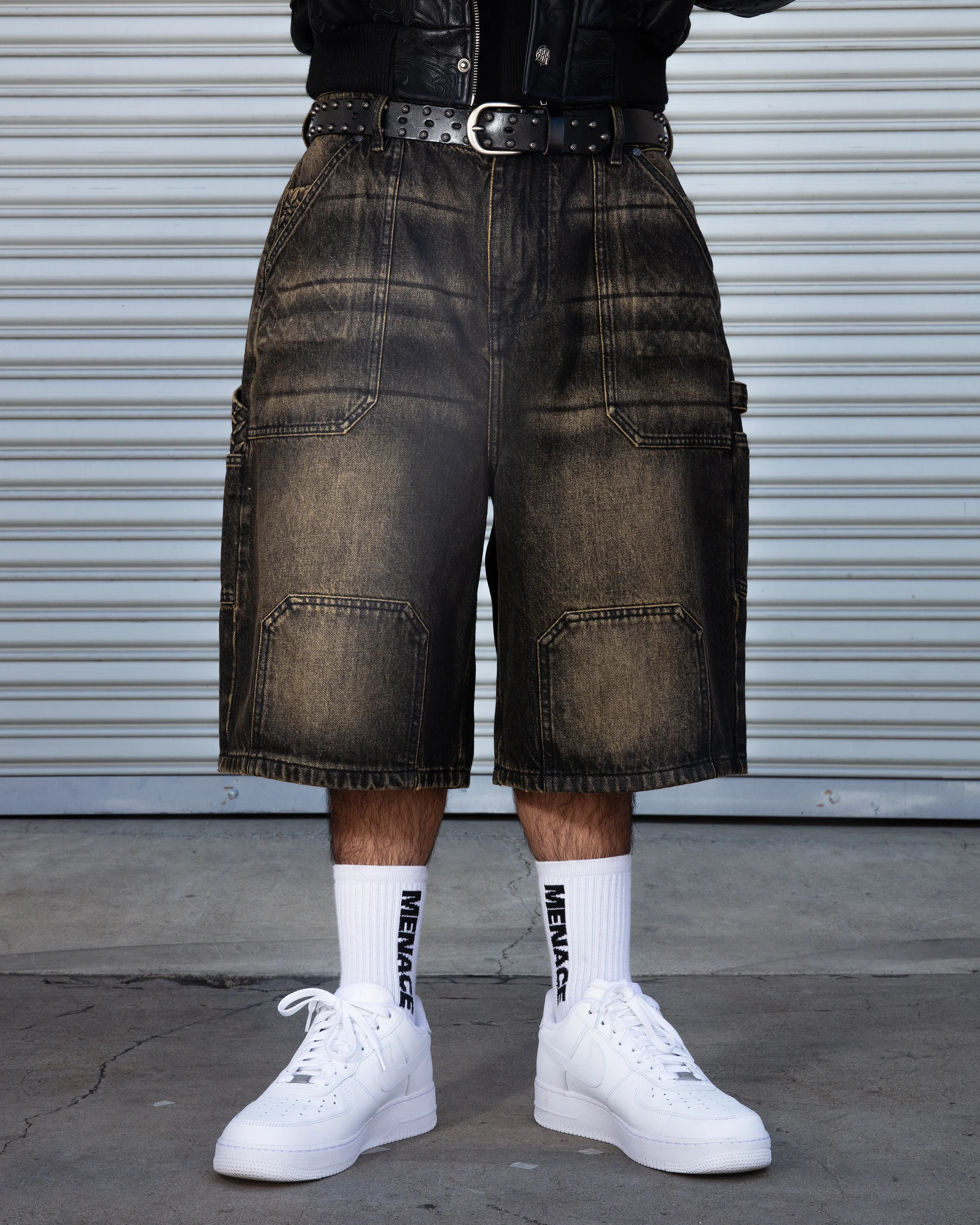 STEEL EMBOSSED DENIM CARPENTER SHORTS - Image 6